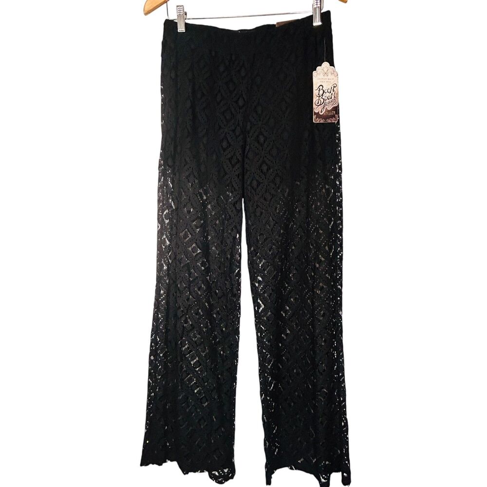 Boom Boom NEW Black Lace Pants Women L Sexy See Through Overlay Long Tall NWT - Picture 7 of 13